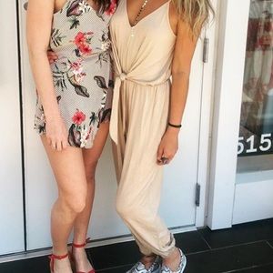 Cotton tie front jumpsuit